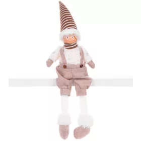   MagicHome, karácsonyi figura, fiú magas kalappal, szövet, barna-fehér, 17x12x54 cm