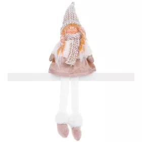   MagicHome, Karácsonyi figura, Kislány magas kalappal, szövet, barna-fehér, ülő, 17x12x54 cm