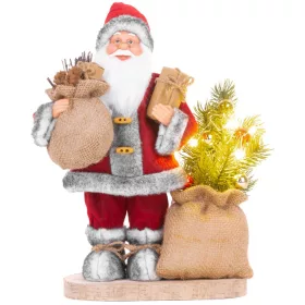   MagicHome, Karácsonyi dísz, Mikulás táskával és fenyőfával, LED, 3xAAA, 30 cm