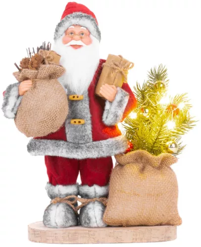 MagicHome, Karácsonyi dísz, Mikulás táskával és fenyőfával, LED, 3xAAA, 30 cm