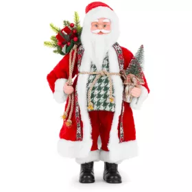   MagicHome, Karácsonyi dekoráció, Mikulás táskával, ajándékokkal és fenyőfával, kerámia, 46 cm