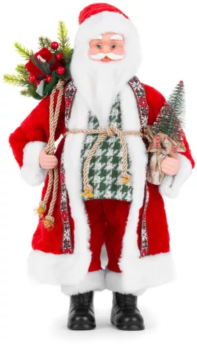 MagicHome, Karácsonyi dekoráció, Mikulás táskával, ajándékokkal és fenyőfával, kerámia, 46 cm