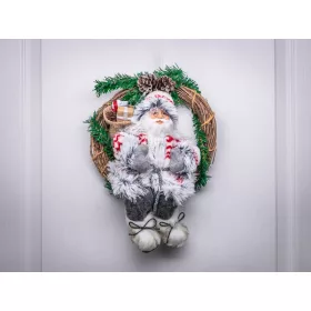   MagicHome Karácsony, Koszorú, Mikulás ülve a koszorúban, 30 cm
