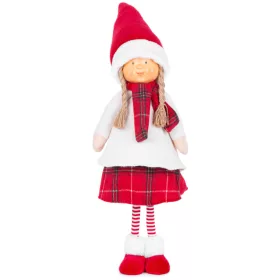  MagicHome, Karácsonyi figura, Kislány piros kendővel, szövet, piros-fehér, 31x18x90 cm