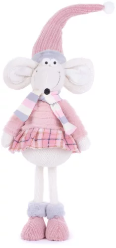 MagicHome, Karácsonyi figura, Egér kislány, rózsaszín, szövet, 19x17x59 cm