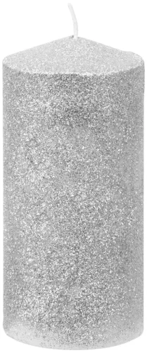MagicHome, Karácsonyi gyertya, 5,5x12 cm, ezüst, csillámos