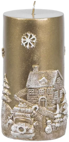 MagicHome, Karácsonyi gyertya, 7x12,5 cm, arany, 3D tájképpel