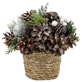   MagicHome Karácsony, Ikebana, természetes, zöld gömbökkel, 19x19 cm