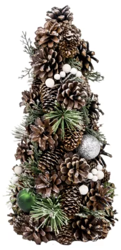 MagicHome, Karácsonyfa dekoráció, natúr, zöld gömbökkel, 47 cm