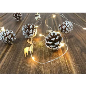   MagicHome, Karácsonyi Füzér, 20x meleg fehér LED, havas tobozokkal, 2xAA