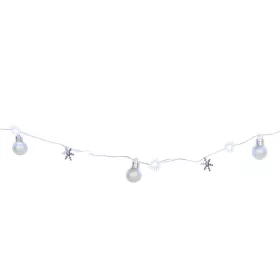   MagicHome, Karácsonyi füzér, 20x hideg fehér LED, gömbökkel és hópelyhekkel, ezüst, 2xAA