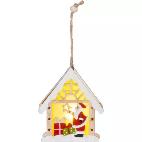   MagicHome, Karácsonyi dekoráció, Mikulás házikóban, LED, függő, 9x3x10,4 cm