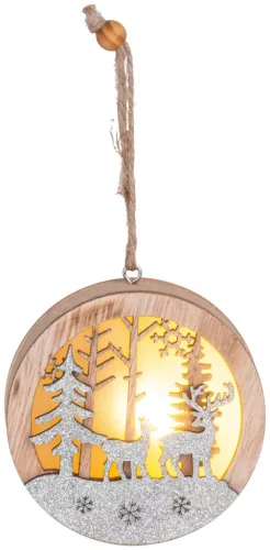 MagicHome, Karácsonyi dekoráció, szarvas gömbben, LED, függő, 8,5x2x8,5 cm