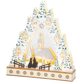   MagicHome, Karácsonyi dekoráció, falu templommal, LED, 30x7x33,5 cm, 2x AAA