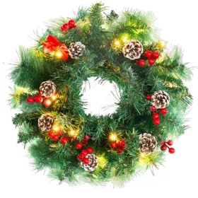   MagicHome, karácsonyi Koszorú, természetes, tobozokkal, 20x LED, meleg fehér, 3xAA, 8 funkció, 30 cm
