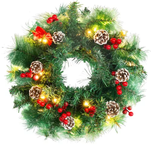 MagicHome, karácsonyi Koszorú, természetes, tobozokkal, 20x LED, meleg fehér, 3xAA, 8 funkció, 30 cm