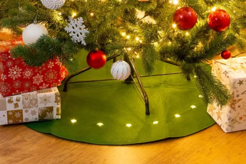 MagicHome, zöld szőnyeg, karácsonyfa alá, csillagokkal, 22x LED, meleg fehér, 2xAA