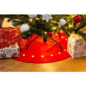   MagicHome, piros szőnyeg, karácsonyfa alá, csillagokkal, 22x LED, meleg fehér, 2xAA