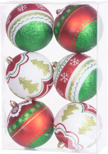 MagicHome, Karácsonyi gömbök, 6 db, piros - zöld, 8 cm