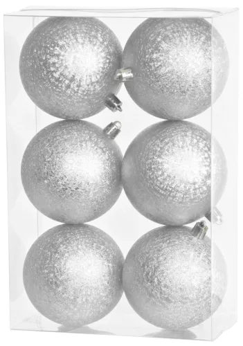 MagicHome, Karácsonyi gömbök, 6 db, ezüst, 8 cm