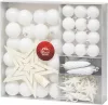 MagicHome, Karácsonyi gömbkészlet, 50 db, 4-5 cm, fehér, csillag, girland, toboz