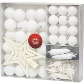   MagicHome, Karácsonyi gömbkészlet, 50 db, 4-5 cm, fehér, csillag, girland, toboz