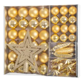   MagicHome, Karácsonyi gömbkészlet, 50 db, 4-5 cm, arany, csillag, girland, toboz