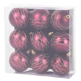   MagicHome, Karácsonyi gömbök, 9 db, bordó, matt, dekorációval, 6 cm