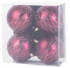 MagicHome, Karácsonyi gömbök, 4 db, bordó, matt, dekorációval, 10 cm
