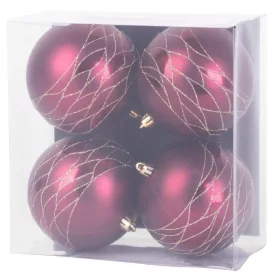   MagicHome, Karácsonyi gömbök, 4 db, bordó, matt, dekorációval, 10 cm