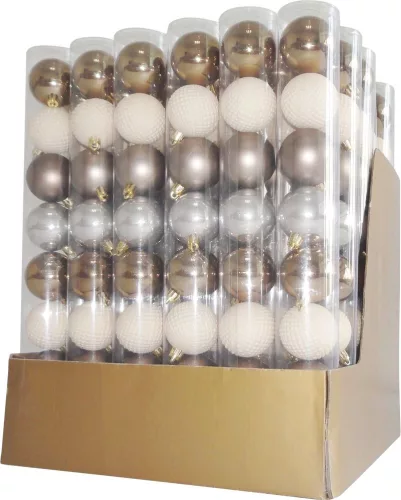 MagicHome, Karácsonyi gömbök, 8 db, fehér-ezüst-bronz, 5 cm