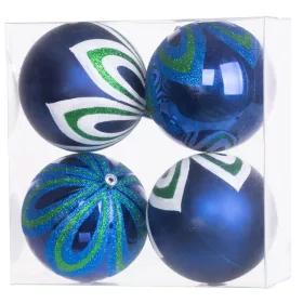   MagicHome, Karácsonyi gömbök, 4 db, kék, dekorációval, 10 cm