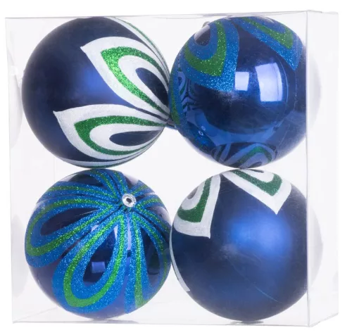 MagicHome, Karácsonyi gömbök, 4 db, kék, dekorációval, 10 cm