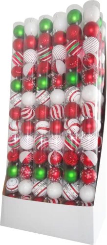 MagicHome, Karácsonyi gömbök, 14 db, piros-fehér, dekorációval, 8 cm