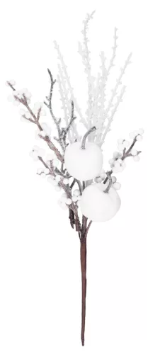 MagicHome, Karácsonyi ág, bogyókkal és almákkal, fehér, 32 cm