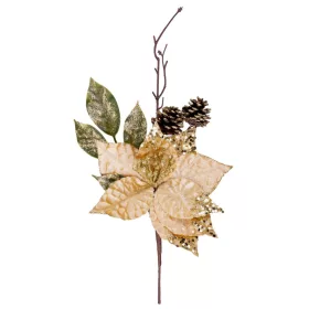 MagicHome, Karácsonyi ág, mikulásvirággal, arany, 34 cm