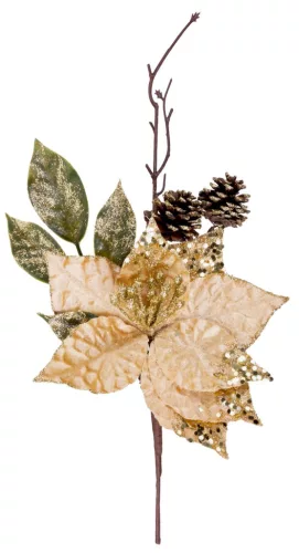 MagicHome, Karácsonyi ág, mikulásvirággal, arany, 34 cm