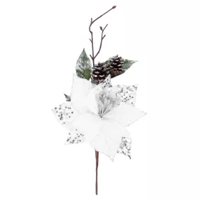 MagicHome, Karácsonyi ág, mikulásvirággal, fehér, 34 cm