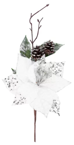 MagicHome, Karácsonyi ág, mikulásvirággal, fehér, 34 cm