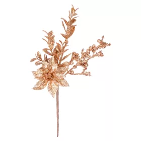   MagicHome, Karácsonyi ág, mikulásvirággal és bogyókkal, arany, 24 cm