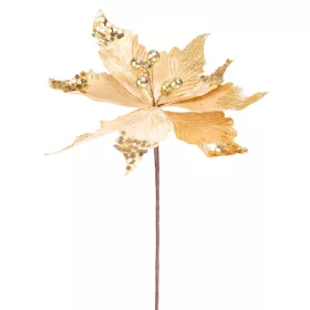   MagicHome, Karácsonyi Mikulásvirág, arany, szár: 46 cm, virágméret: 30 cm