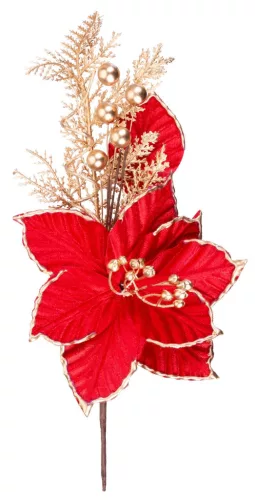MagicHome, Karácsonyi ág, mikulásvirággal, piros-arany, 31 cm