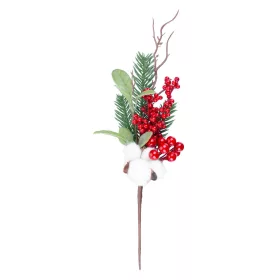 MagicHome, Karácsonyi ág, bogyókkal és pamuttal, 34 cm