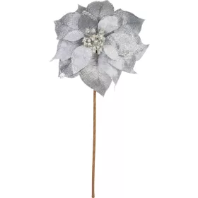   MagicHome, Karácsonyi Mikulásvirág, ezüst, szár: 38 cm, virágméret: 24 cm