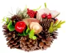MagicHome Karácsonyi gyertyatartó, fenyőággal és masnival, természetes, 15 cm