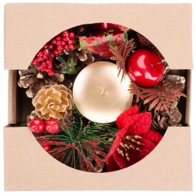   MagicHome Karácsonyi gyertyatartó, fenyőággal és virággal, természetes, 15 cm