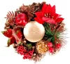 MagicHome Karácsonyi gyertyatartó, fenyőággal és virággal, természetes, 15 cm