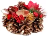 MagicHome Karácsonyi gyertyatartó, fenyőággal és virággal, természetes, 15 cm