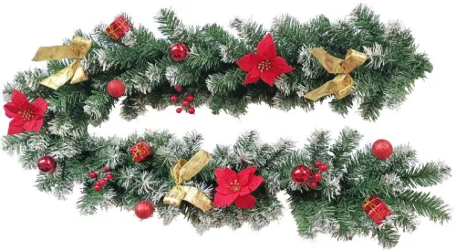 MagicHome Karácsony, díszített girland, piros, 180 cm