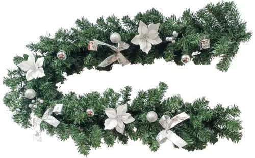 MagicHome Karácsony, díszített girland, ezüst, 180 cm
